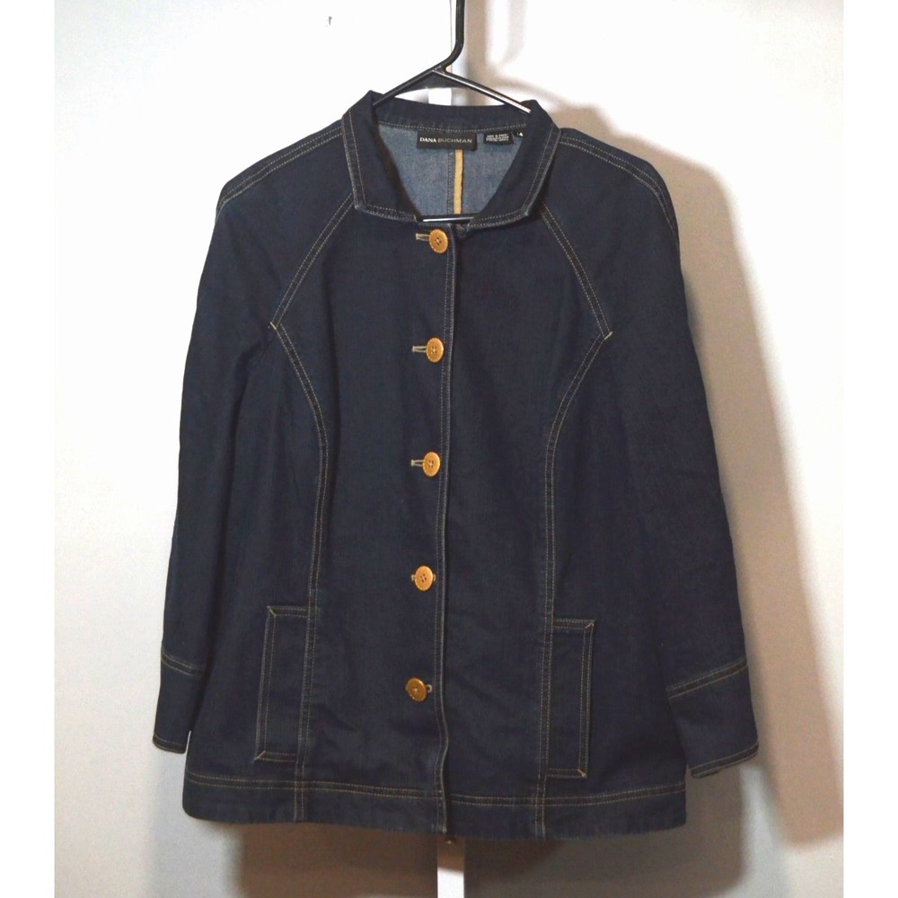 Dana Buchman Women's Size 14 Dark Wash Denim Jacket Drawstring Waist w/Tie